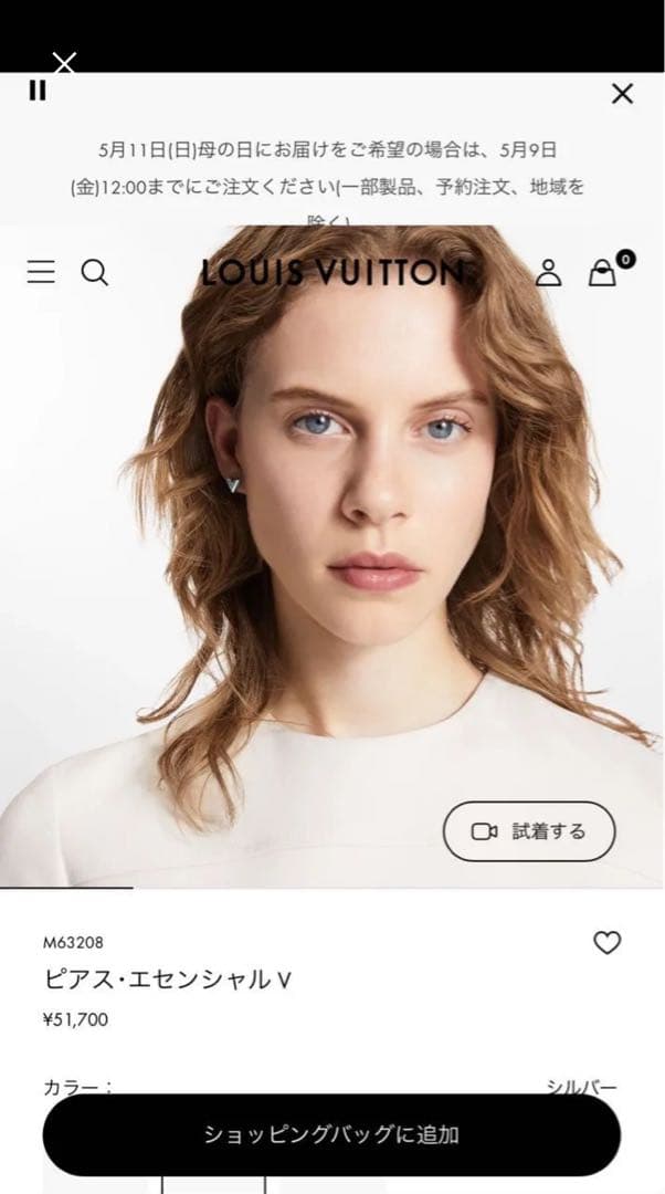 LOUIS VUITTON シルバー V字型ピアス