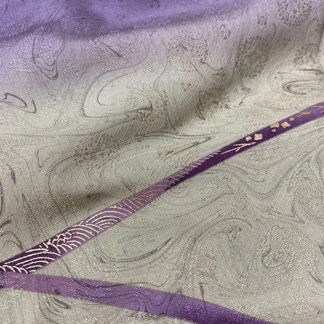 訪問着　地紋に墨流し染　桜花びら　月に金彩