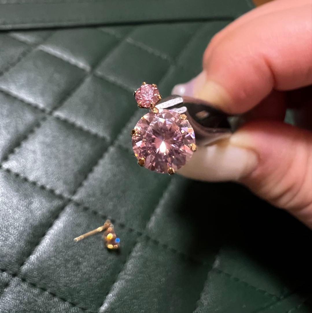 ka【新品】18金ピンクモアサナイト♡ピアス/スタッドタイプ地金入り