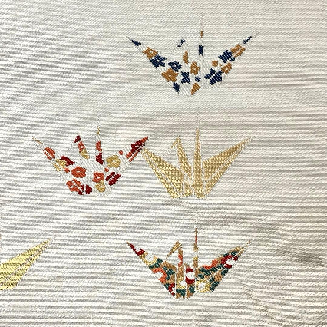 かなん様　［ 名古屋帯 ］正絹　薄いベージュ　折り鶴　鶴　工藝帯　着物