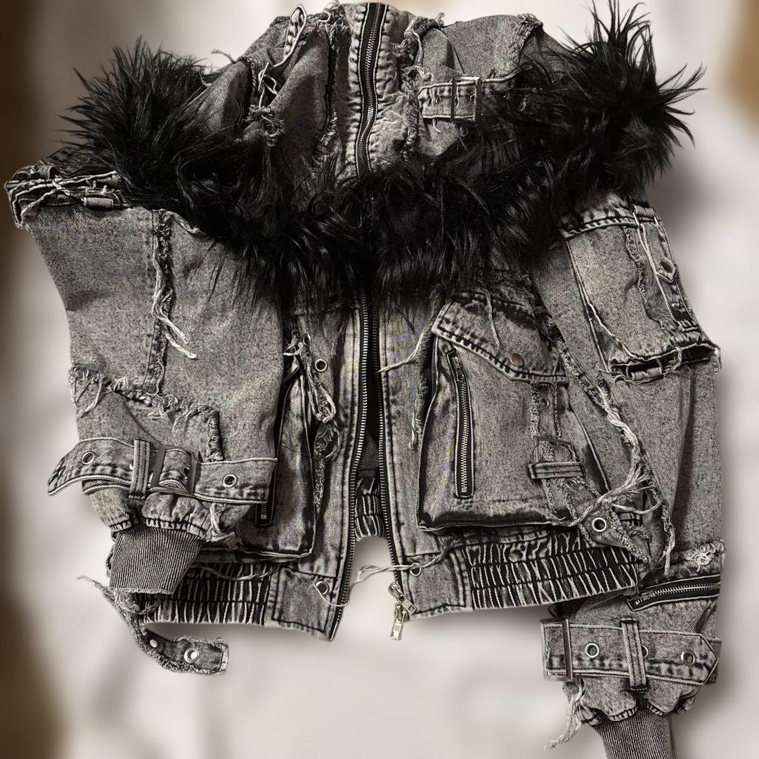 REFLEM レフレム デニムフリンジN2Bジャケット/グレー