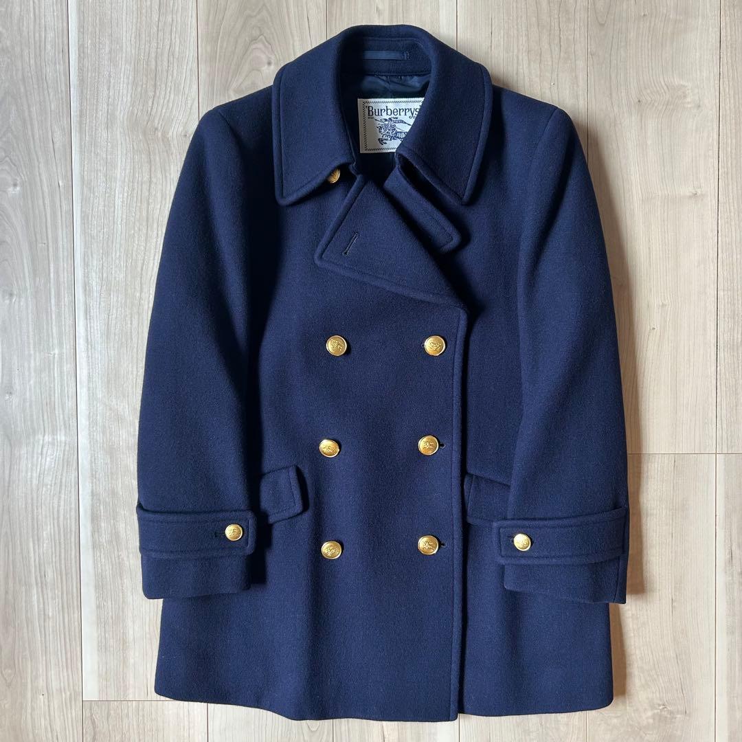 極美品＊バーバリーズ 白タグ 紺 ピーコート M相当 ウールブレンド 金ボタン