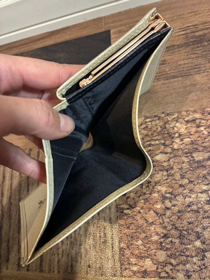 皇居財布　二つ折り財布 がま口 レザー 金色 ゴールド