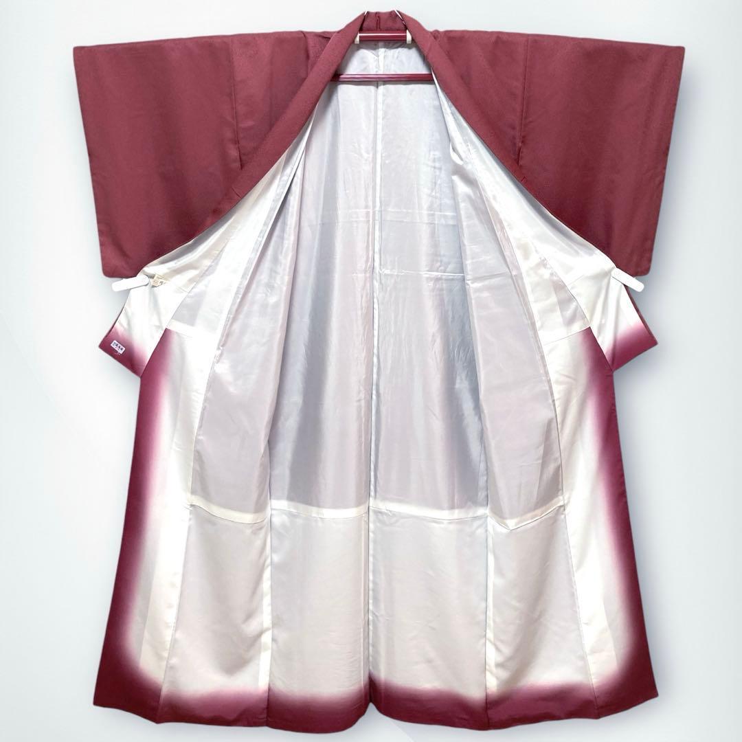 【美品✨】東レシルック　さんび　洗える着物　高島屋扱い　色無地　ワインレッドG1