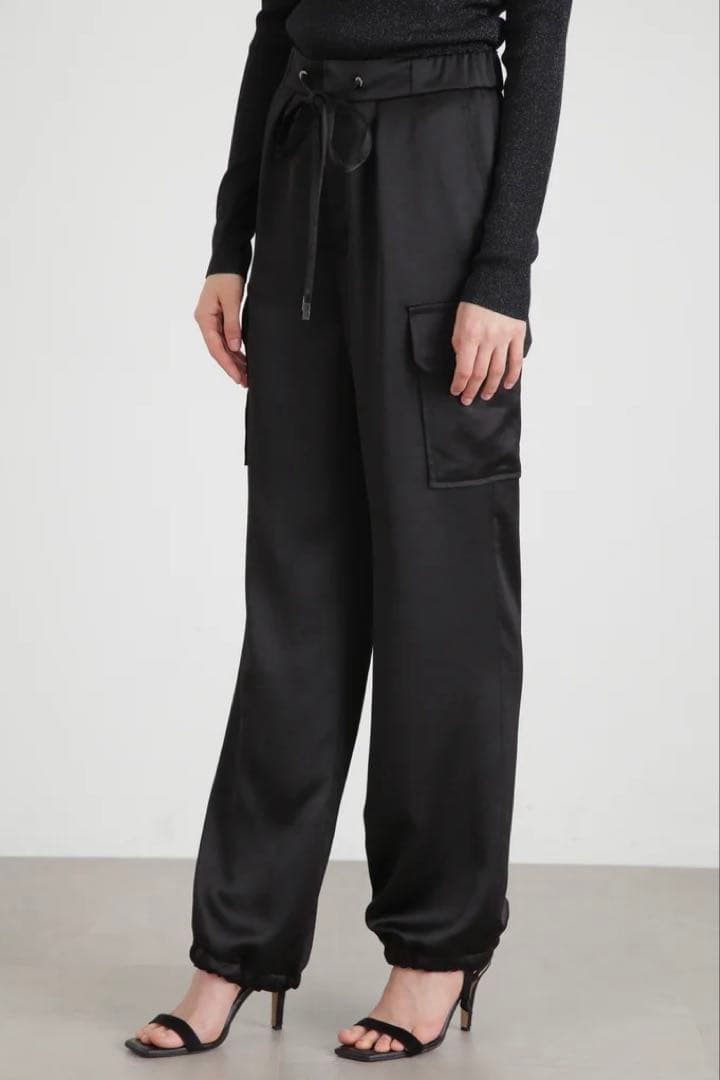 【新品】ピンキーアンドダイアン◆サテンカーゴパンツ ブラック 38