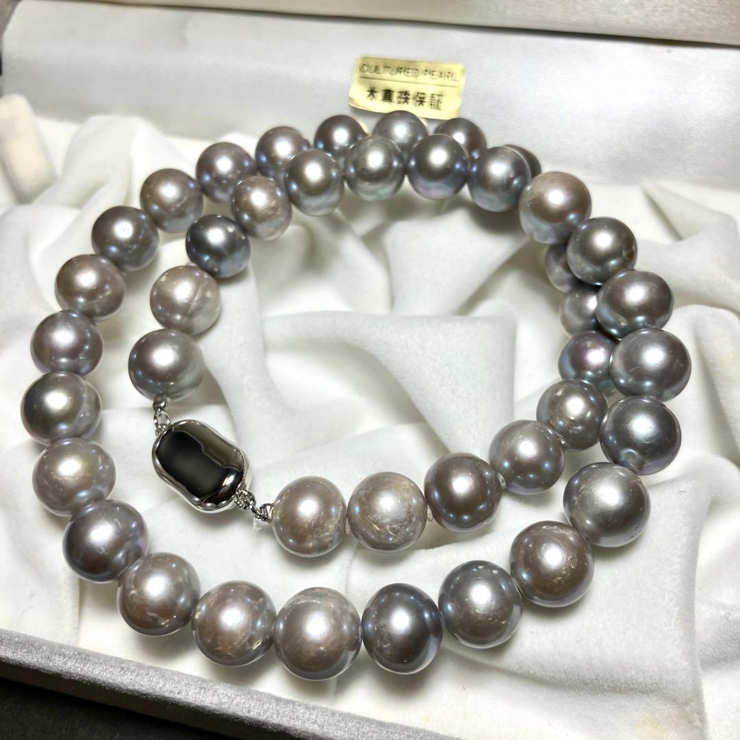 大粒✨ 本真珠 パール ネックレス ライトグレー 10.0-10.5mm 箱付き