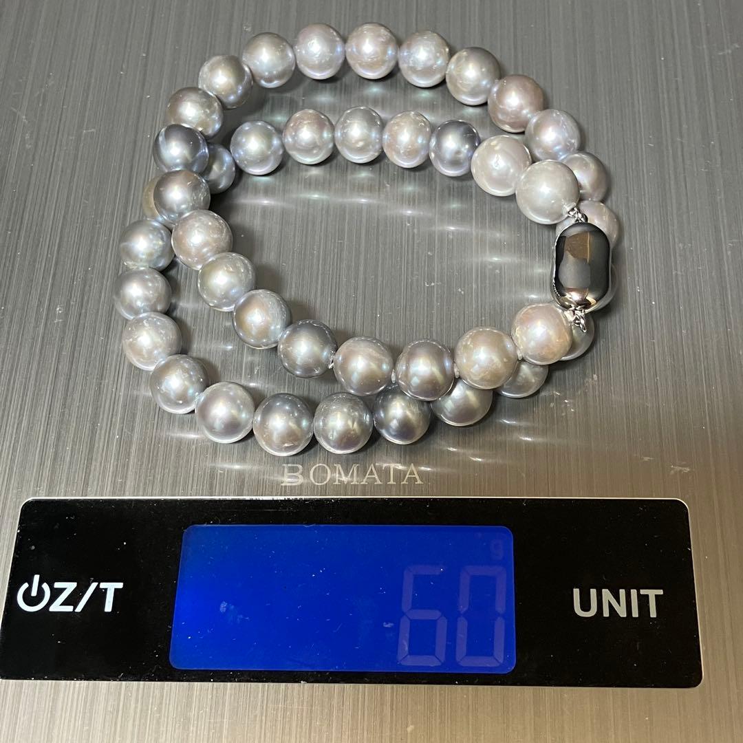 大粒✨ 本真珠 パール ネックレス ライトグレー 10.0-10.5mm 箱付き