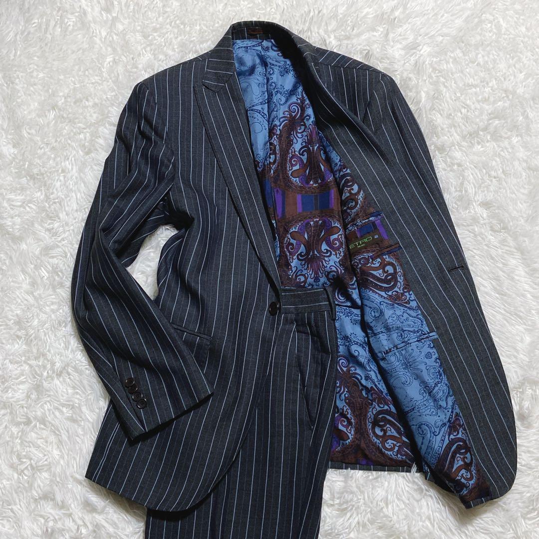 良品⭐️エトロ　パンツセットアップ　ペイズリー柄　ストライプ　シングル　1Bボタン