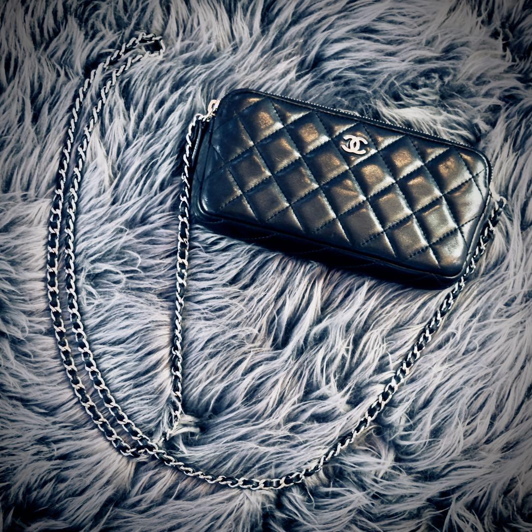 CHANEL シャネル Wファスナー チェーンウォレット マトラッセ ラムスキン