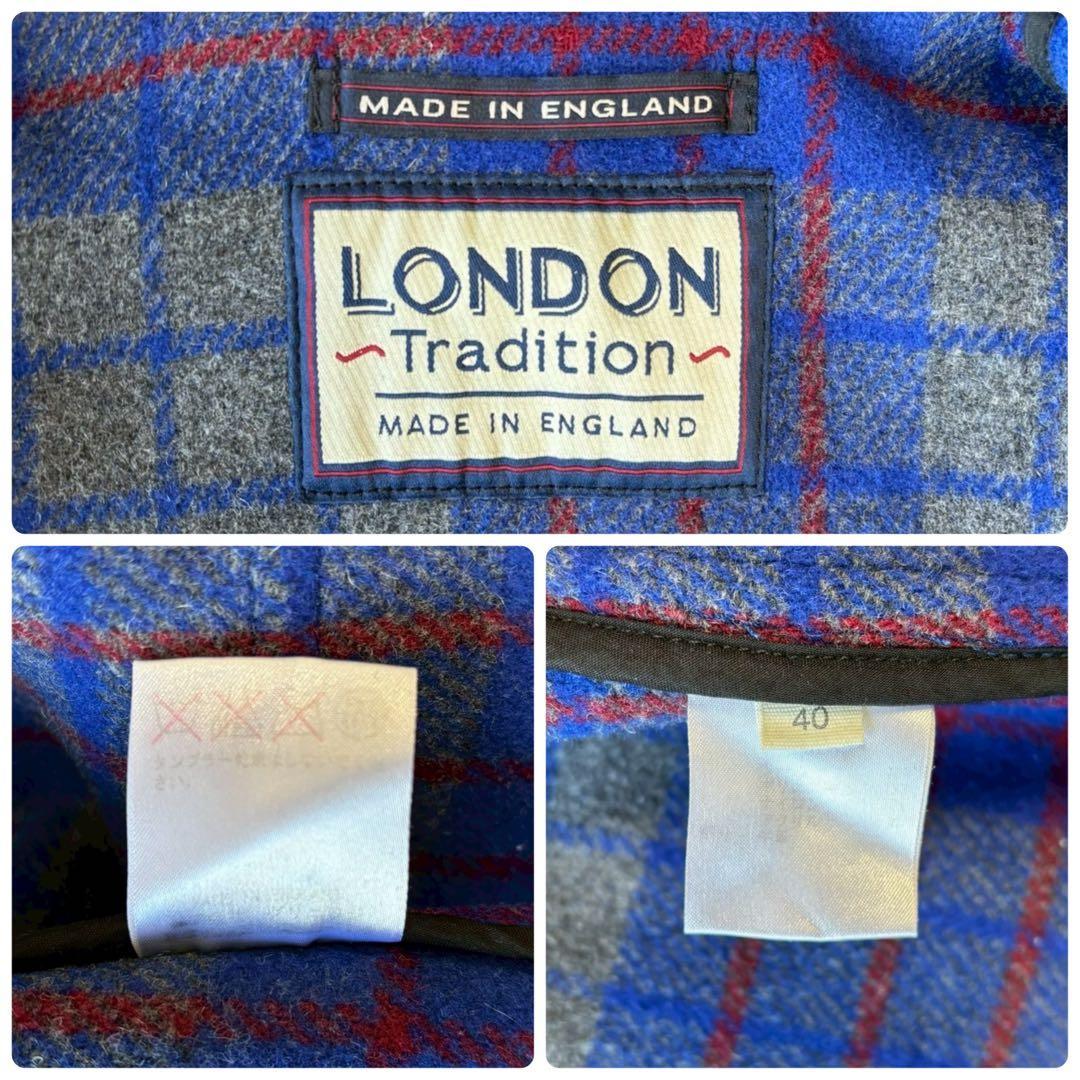 美品✨ロンドントラディション ロングダッフルコート ブルー チェック イギリス製