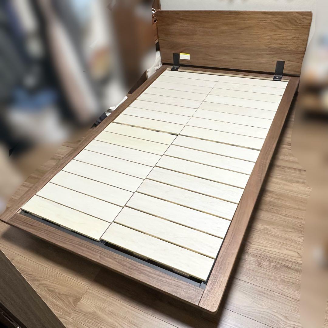 【Kazu】無印/セミダブル木製ベッドフレーム/ヘッドボード&スチール脚付