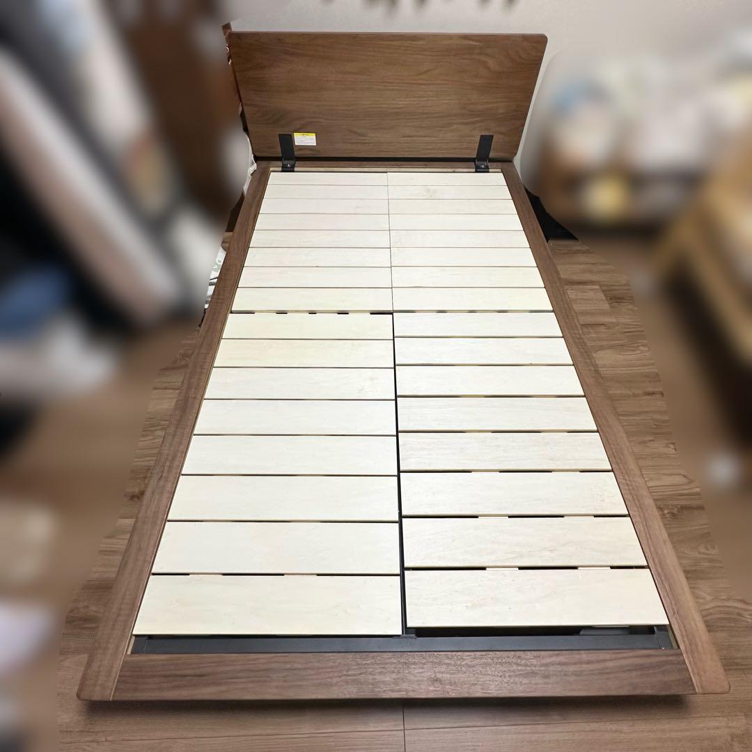 【Kazu】無印/セミダブル木製ベッドフレーム/ヘッドボード&スチール脚付