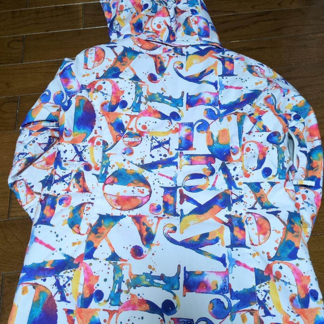 【美品】ROXY　スノボウェア　上下セット　Ｓ　総柄　　カラフル　ロゴ　パープル