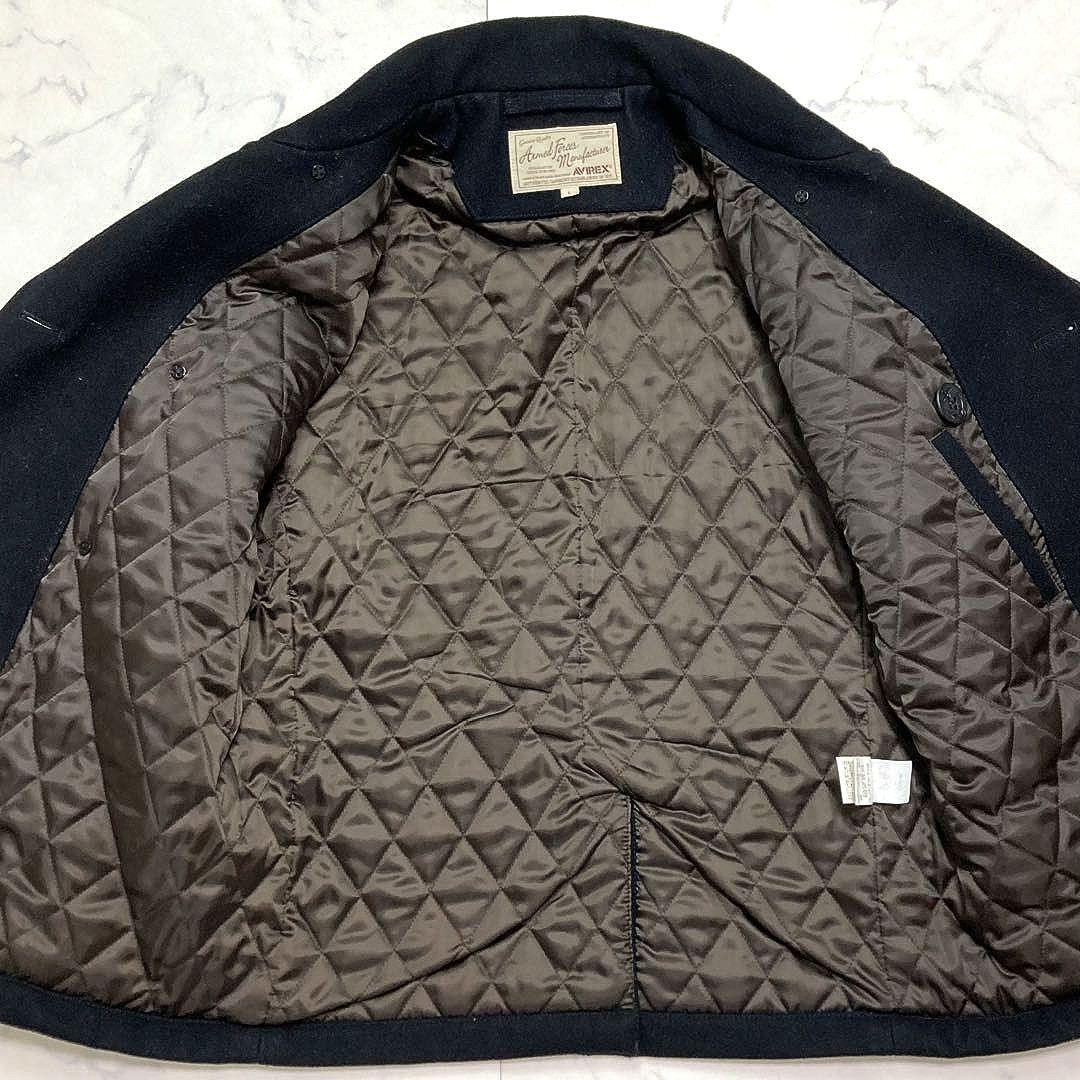 AVIREX メンズ メルトンウール ピーコート 袖レザー切替 キルティング L