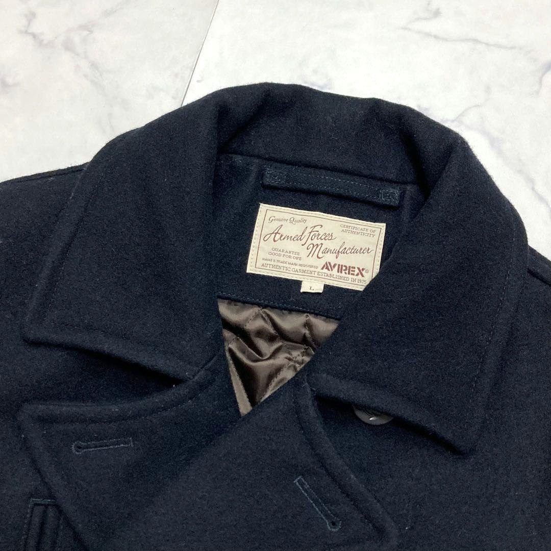 AVIREX メンズ メルトンウール ピーコート 袖レザー切替 キルティング L
