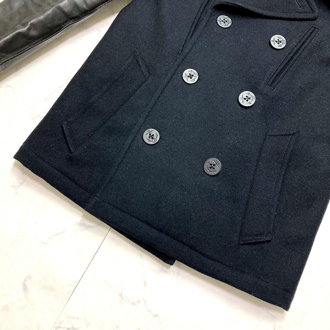 AVIREX メンズ メルトンウール ピーコート 袖レザー切替 キルティング L