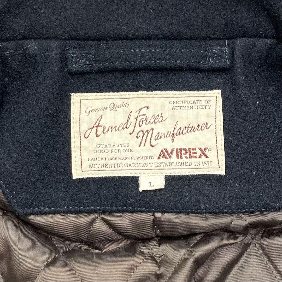 AVIREX メンズ メルトンウール ピーコート 袖レザー切替 キルティング L