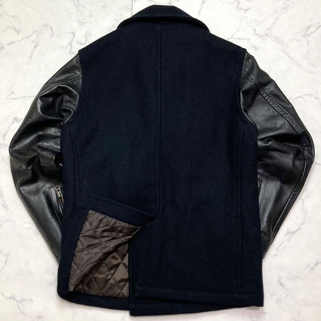 AVIREX メンズ メルトンウール ピーコート 袖レザー切替 キルティング L