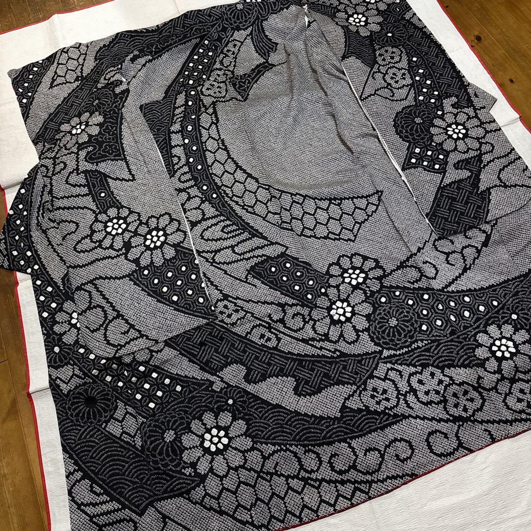 総絞り　振袖　成人式　フルセット　正絹　黒地