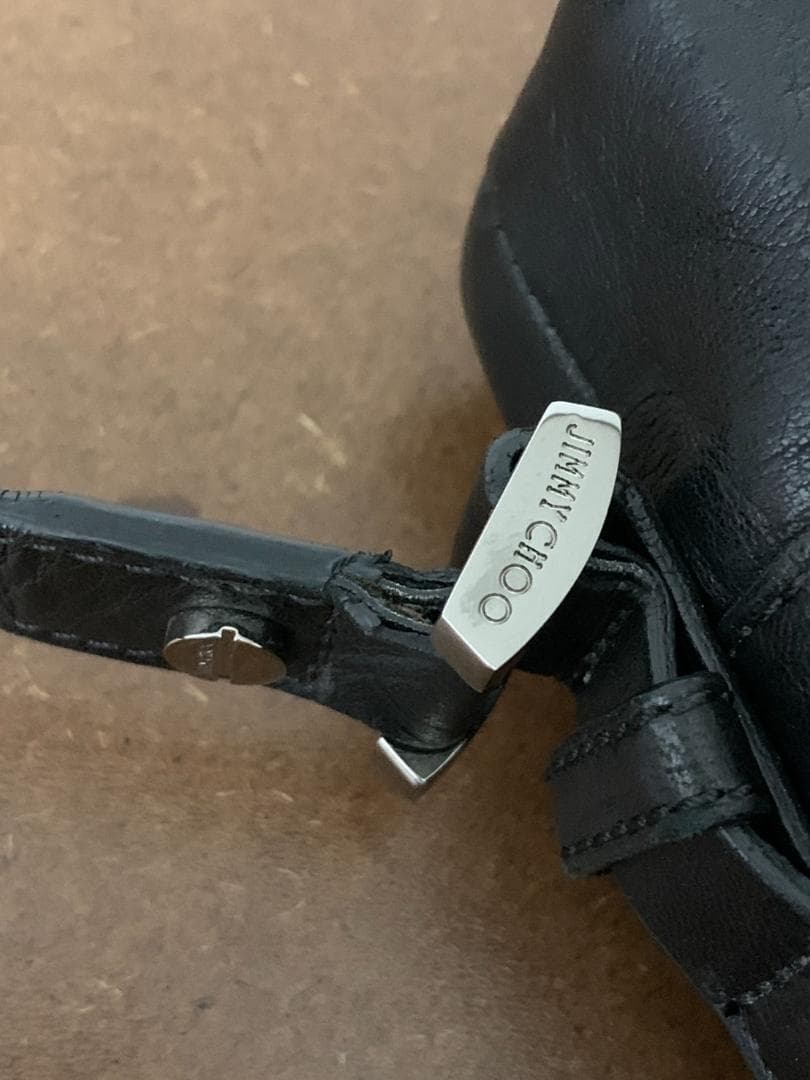 [JIMMY CHOO] フロントロゴ レザーショルダーバッグ 本革 ブラック