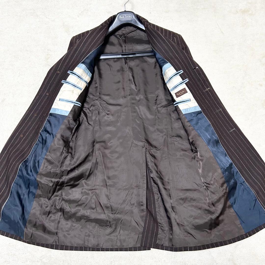 美品　ポールスミスコレクション　ウールチェスターコート　ブラウン　ストライプ