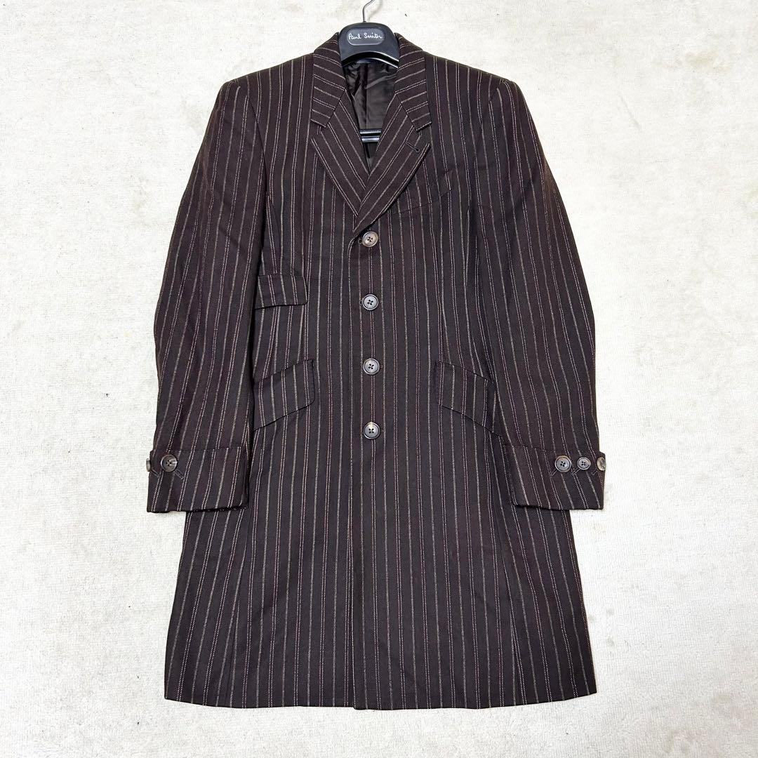 美品　ポールスミスコレクション　ウールチェスターコート　ブラウン　ストライプ