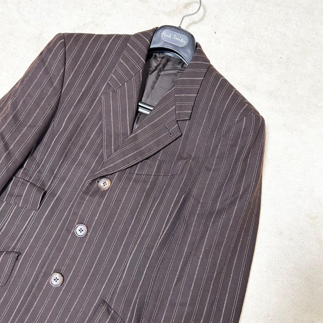 美品　ポールスミスコレクション　ウールチェスターコート　ブラウン　ストライプ