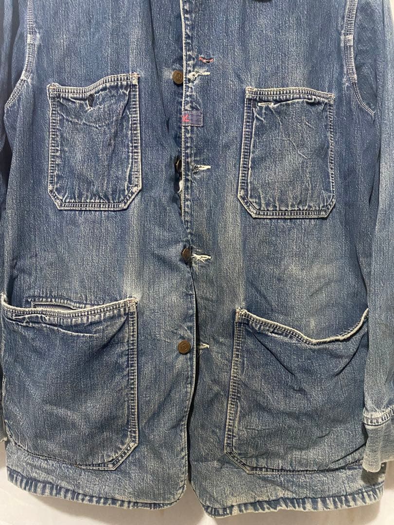 サ*シ様 最高のヤレ古着デニムカバーオール L〜XLバイカービンテージチョッパー