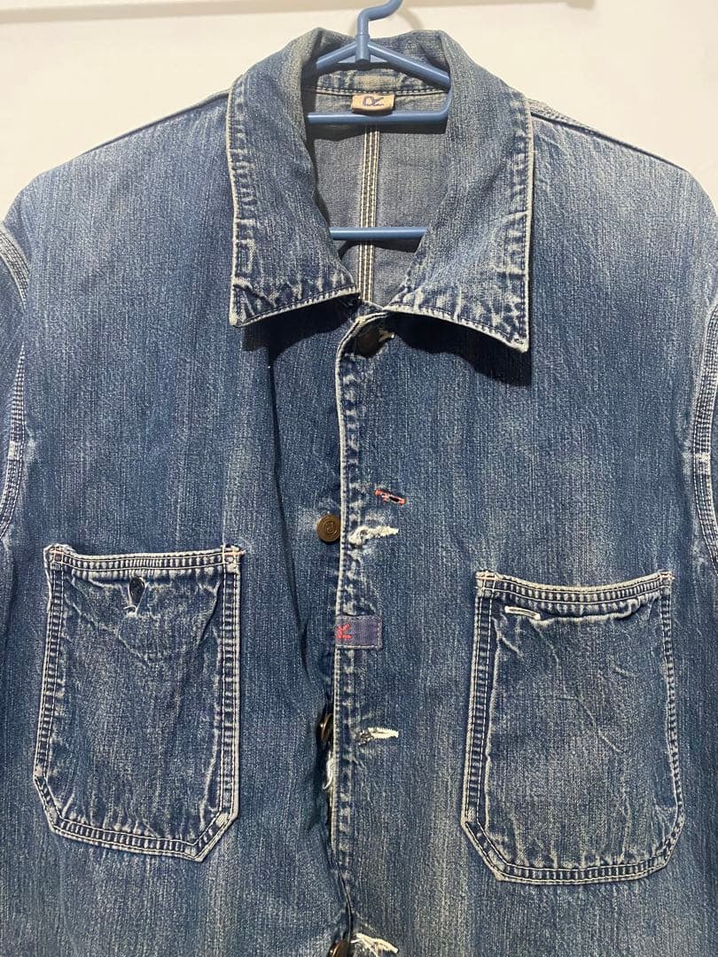 サ*シ様 最高のヤレ古着デニムカバーオール L〜XLバイカービンテージチョッパー