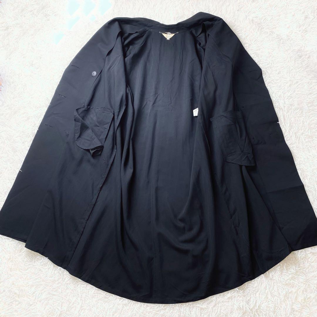 1値下げ中 leilian 高級シルク100 ビッグ ロングトレンチコート 黒