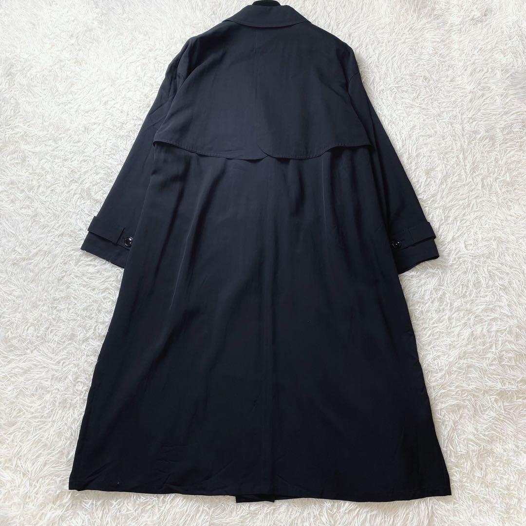 1値下げ中 leilian 高級シルク100 ビッグ ロングトレンチコート 黒