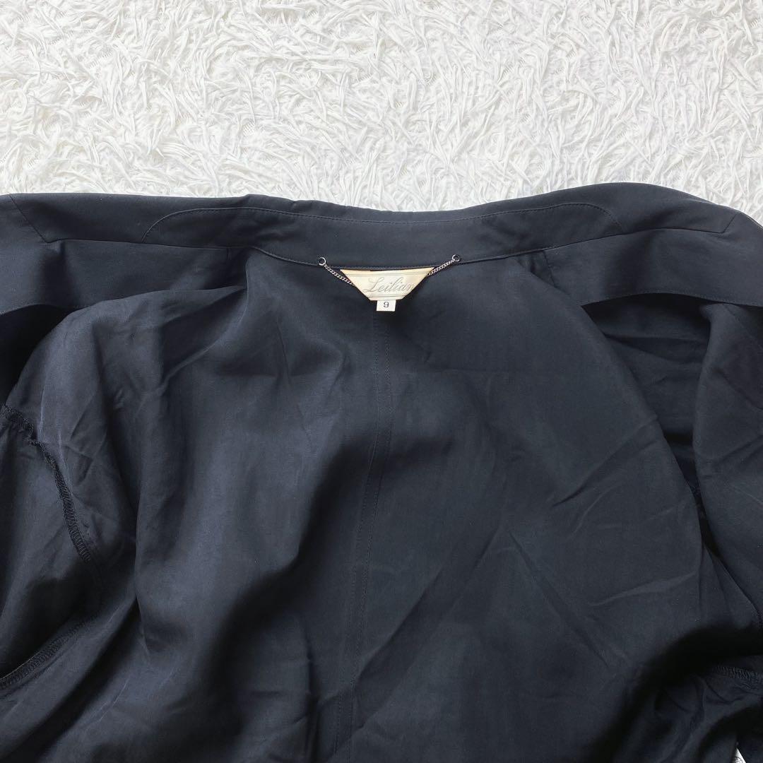 1値下げ中 leilian 高級シルク100 ビッグ ロングトレンチコート 黒