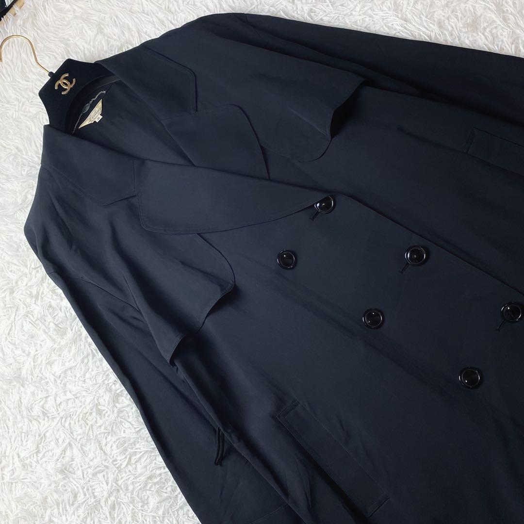 1値下げ中 leilian 高級シルク100 ビッグ ロングトレンチコート 黒
