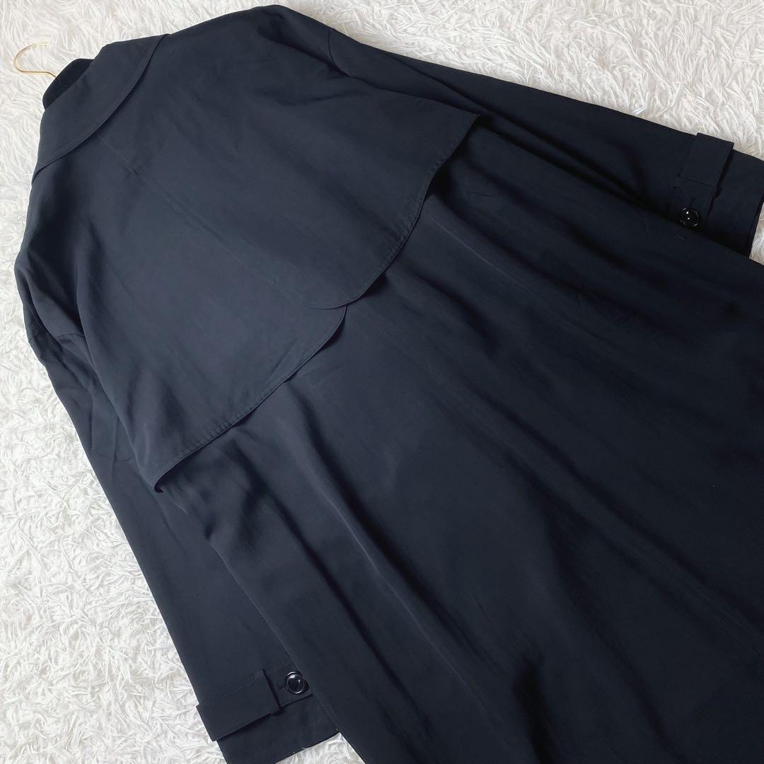 1値下げ中 leilian 高級シルク100 ビッグ ロングトレンチコート 黒