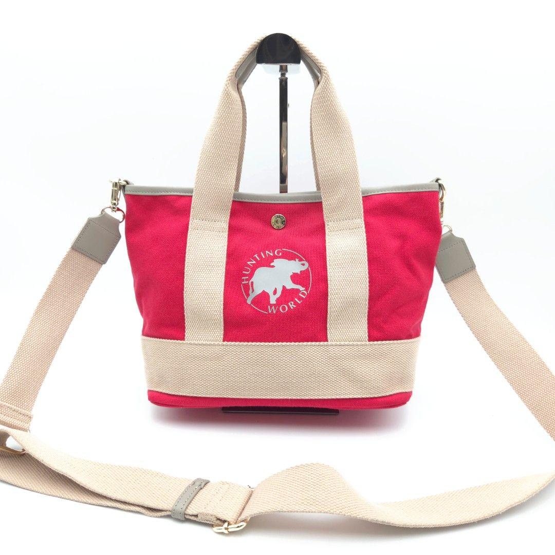 ✨美品✨ハンティングワールド 2Way ショルダーバッグ キャンバス レザー 赤