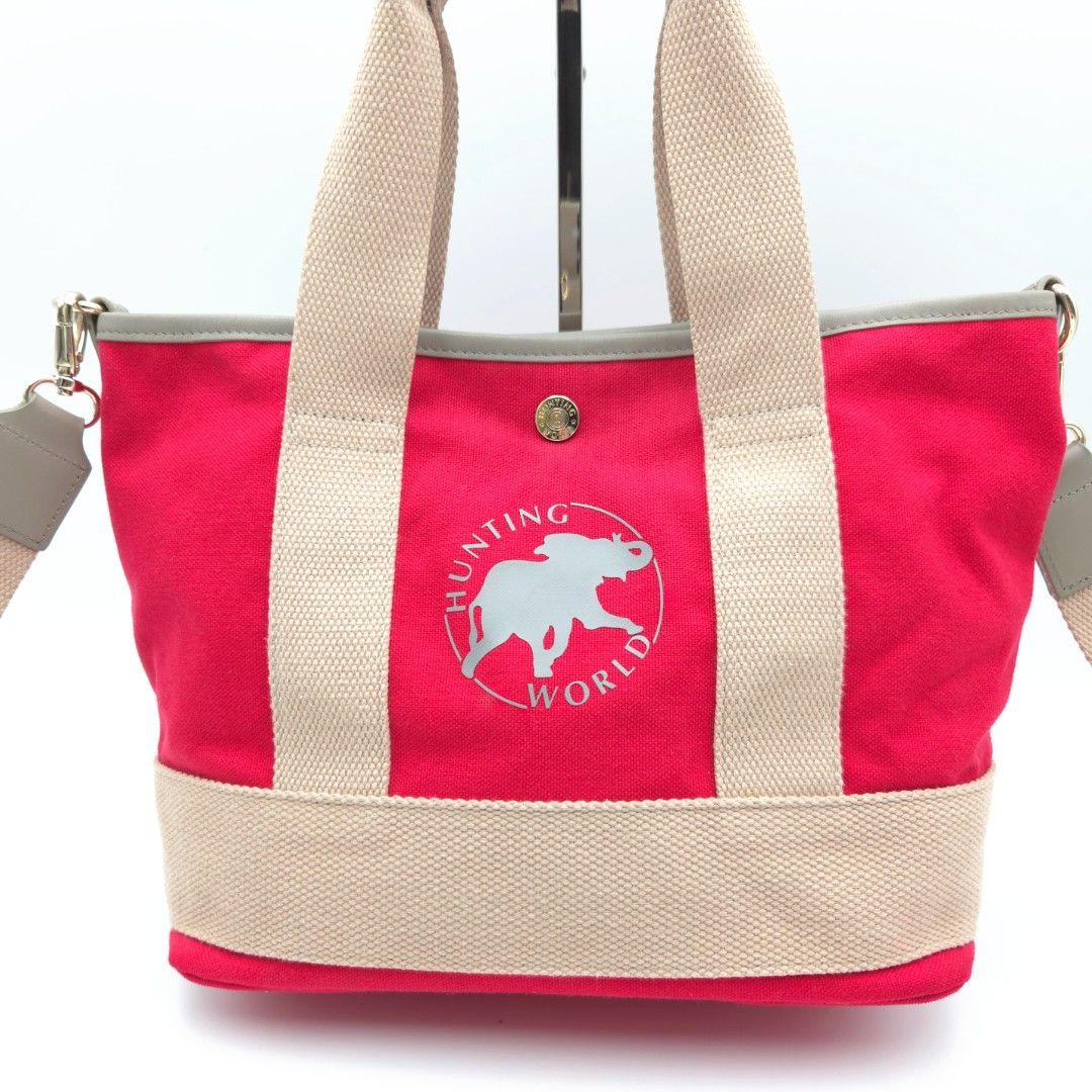 ✨美品✨ハンティングワールド 2Way ショルダーバッグ キャンバス レザー 赤