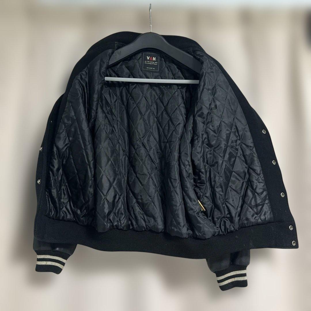VAN JAC スタジアムジャンパー　ブラック　袖皮　 Lサイズ