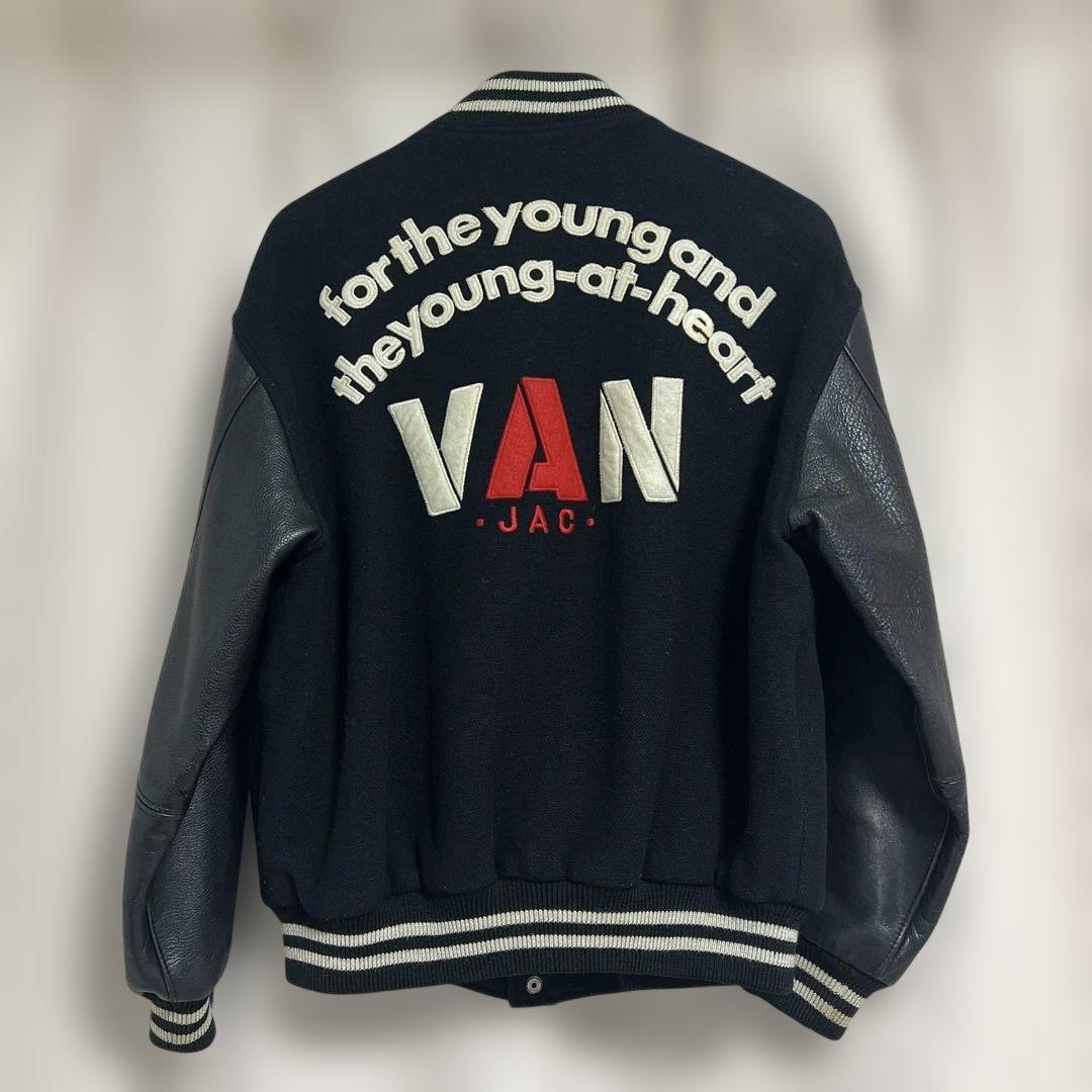 VAN JAC スタジアムジャンパー　ブラック　袖皮　 Lサイズ