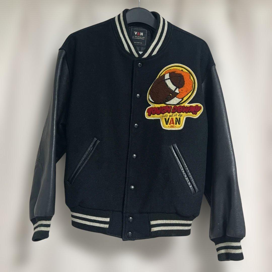 VAN JAC スタジアムジャンパー　ブラック　袖皮　 Lサイズ