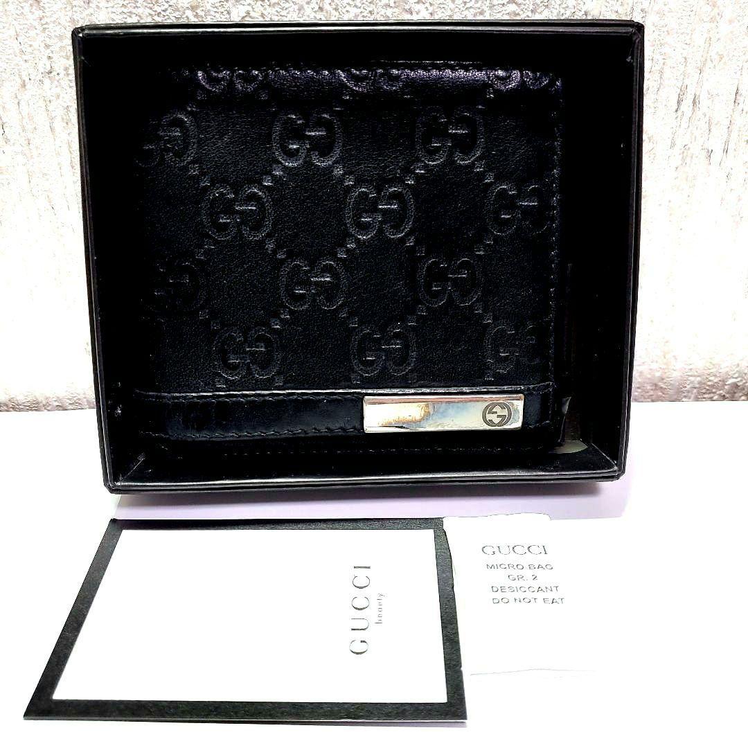 み*か様 GUCCI　グッチ　二つ折り財布　GG柄　本革　ブラック