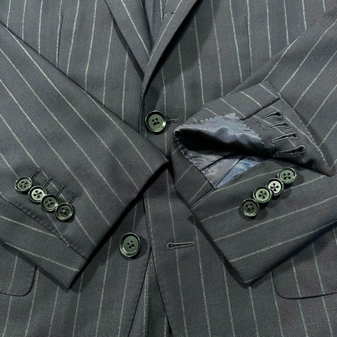 極美品◎ブリッラ ワイドストライプ ウールテーラードジャケット 本切羽 紺 44