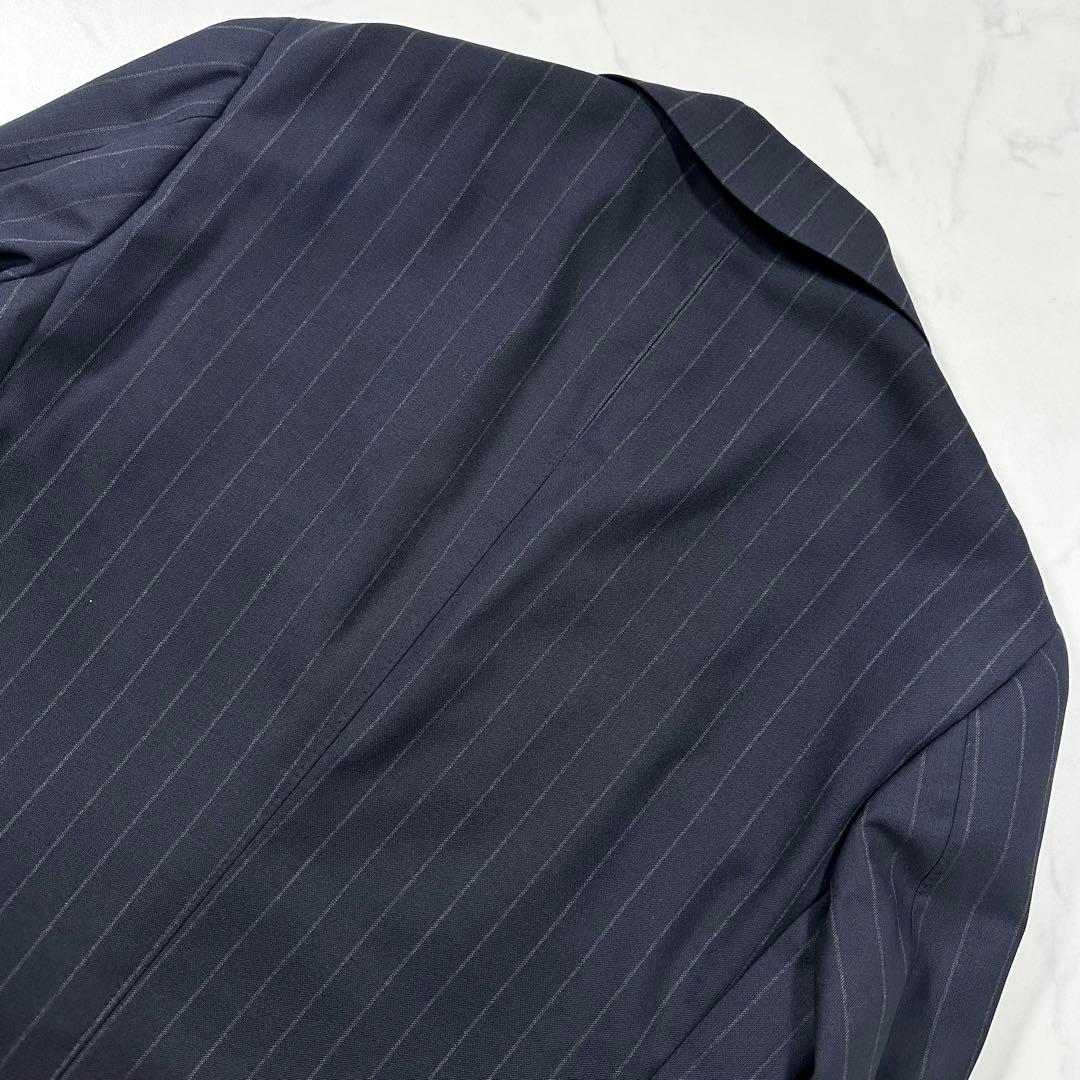 極美品◎ブリッラ ワイドストライプ ウールテーラードジャケット 本切羽 紺 44