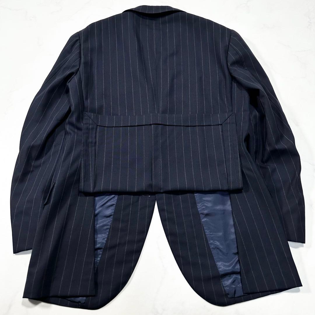 極美品◎ブリッラ ワイドストライプ ウールテーラードジャケット 本切羽 紺 44
