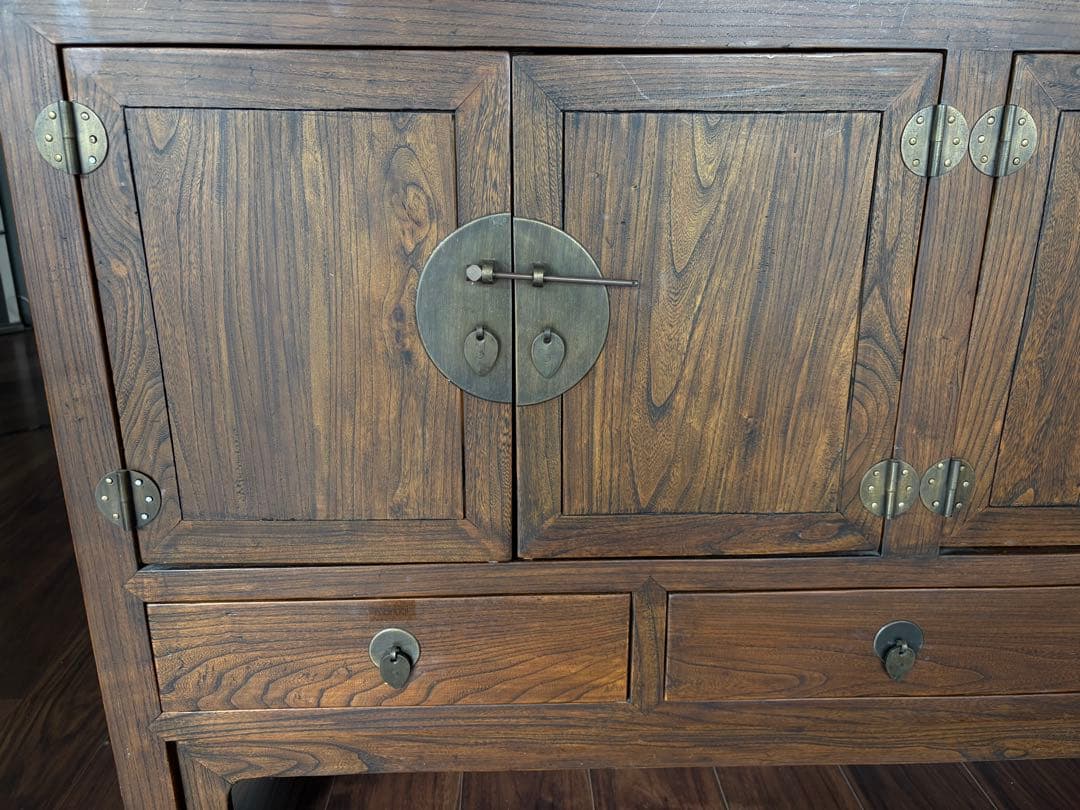 木製アジアンスタイルキャビネット 引き出し付き