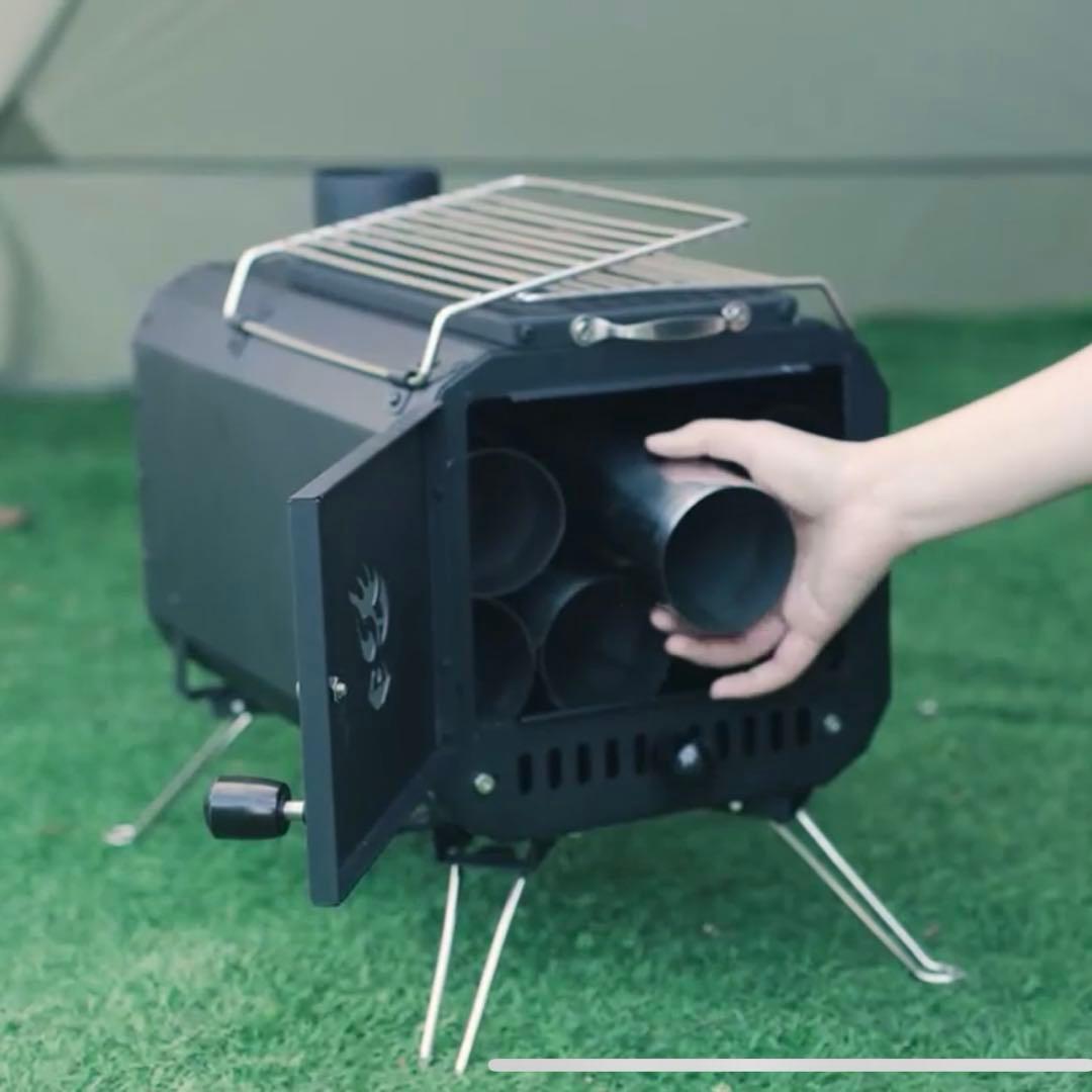 新品 多機能 グリル 薪ストーブ 2面耐熱ガラス窓 コンパクト 煙突・ケース付