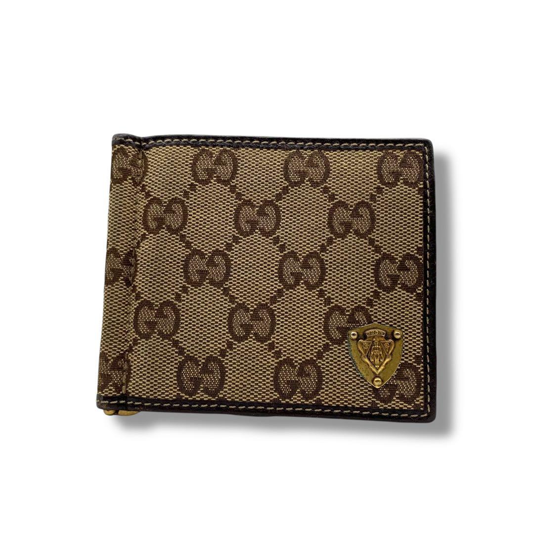 希少！　グッチ　GUCCI マネークリップ　カードケース　キャンバス　レザー