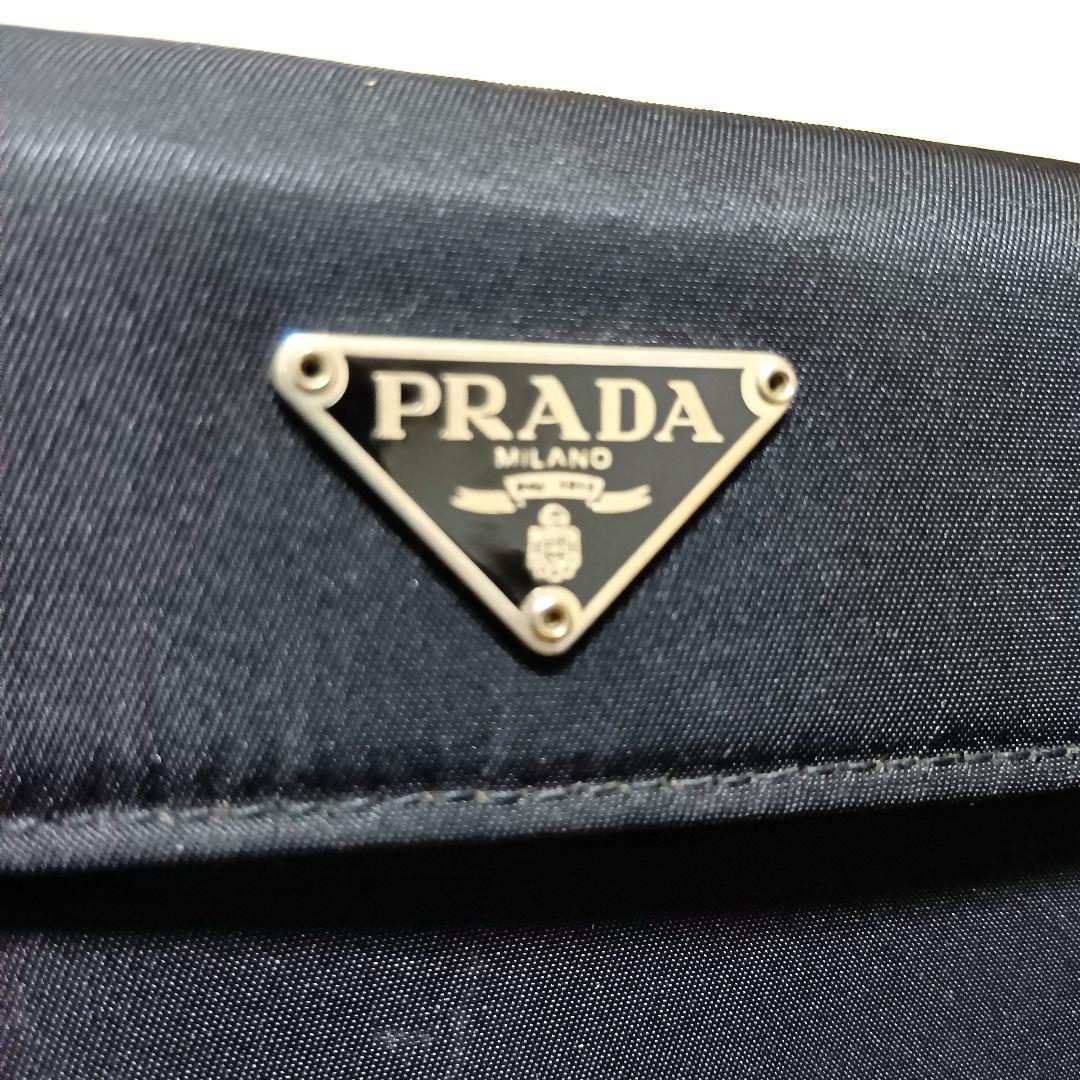 美品　プラダ　三つ折り財布　テスートナイロン　三角ロゴプレート　ブラック　正規品