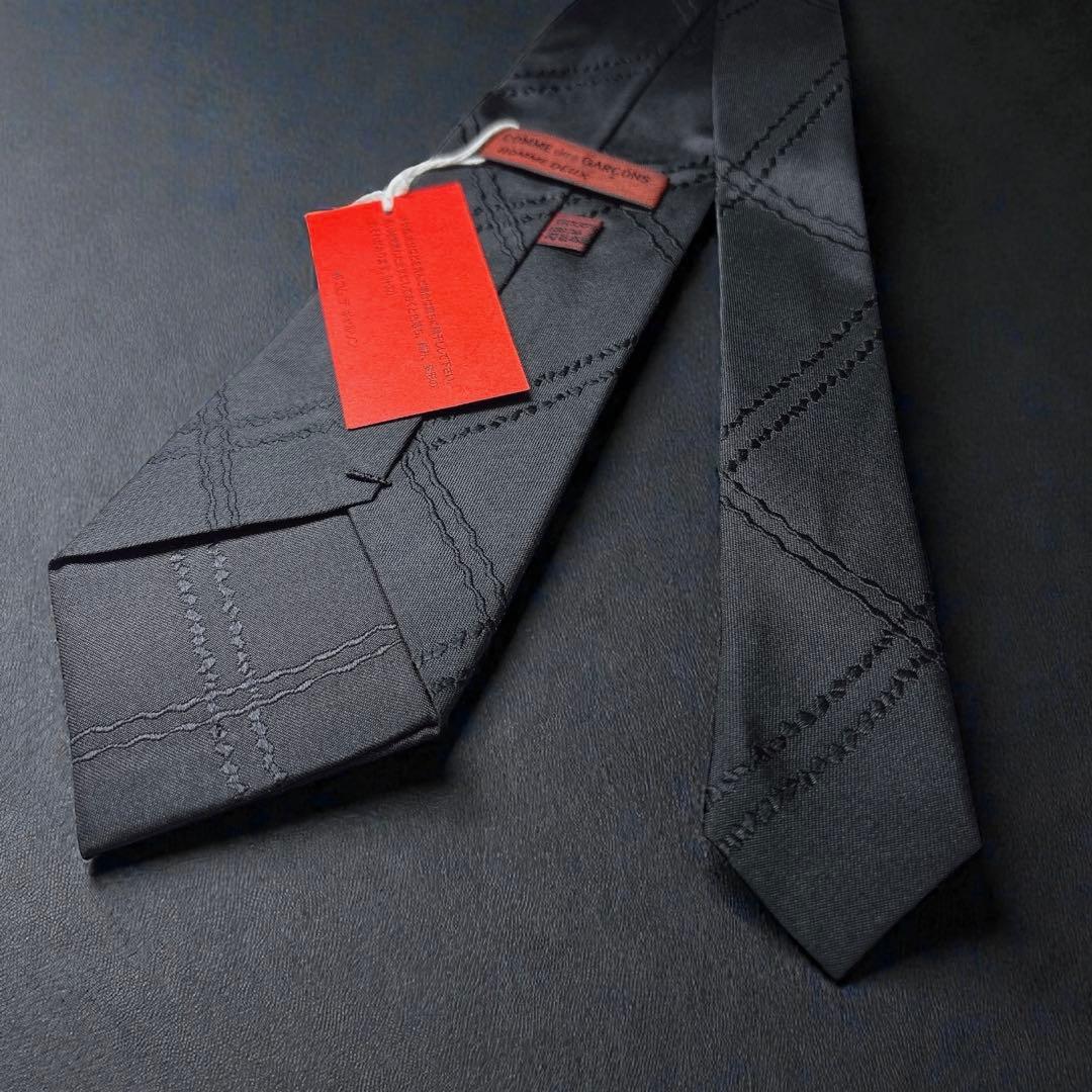 00s コムデギャルソン 未使用 ネクタイ ステッチ柄 チェック 黒