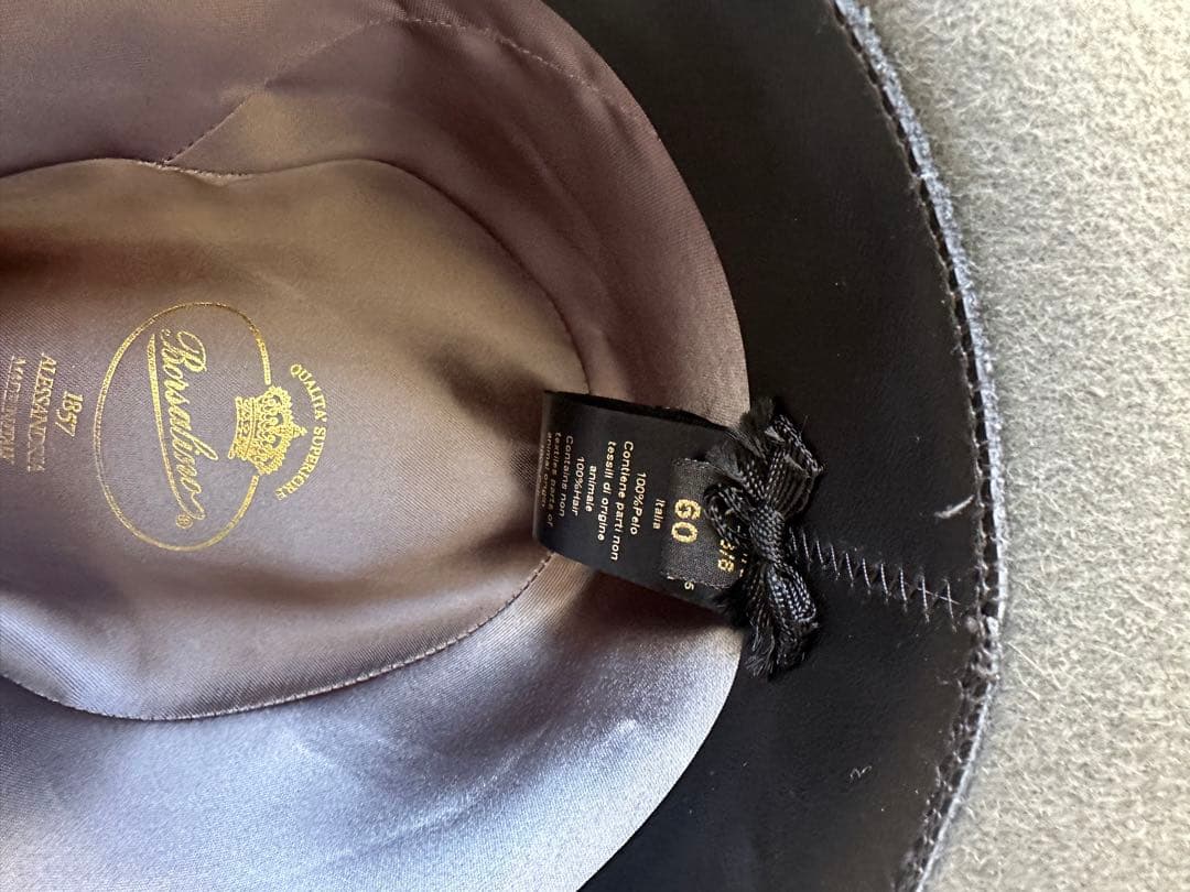 ボルサリーノ MADE IN ITALYウール グレー フェルトハット 60