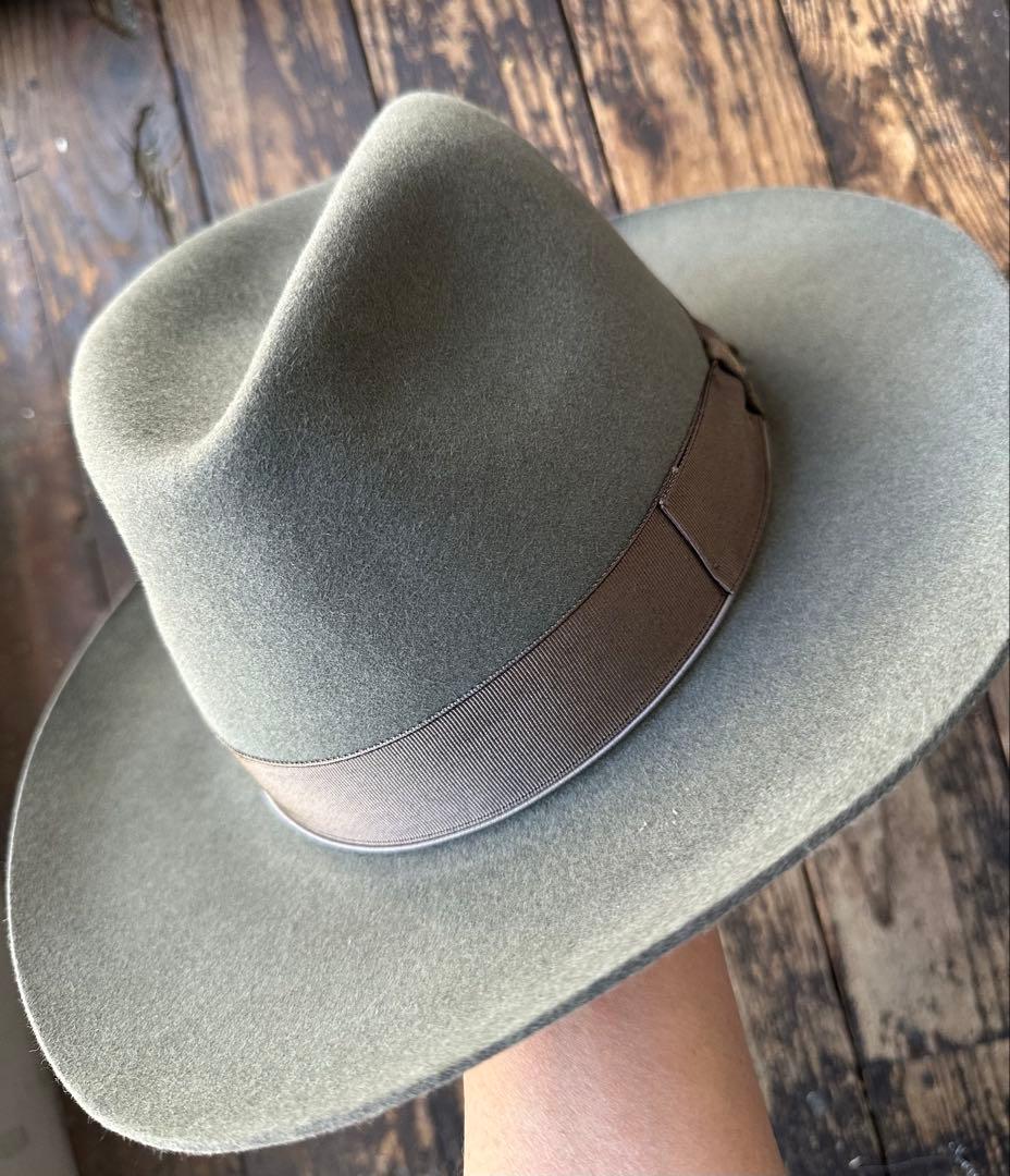 ボルサリーノ MADE IN ITALYウール グレー フェルトハット 60
